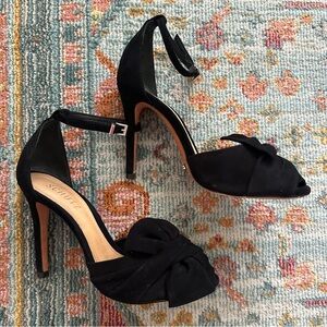 SCHUTZ Black Suede Peep-Toe Heels 6